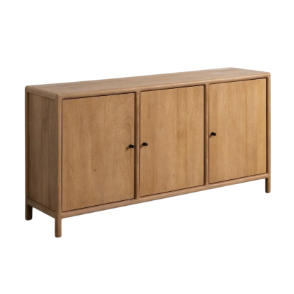 Aparador nórdico 3 puertas en madera de mango natural salón.