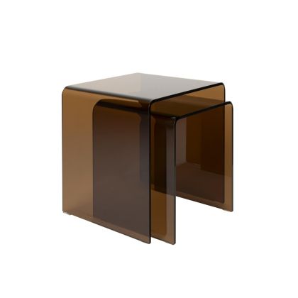 Set de 2 mesas auxiliares moderna en cristal marrón.