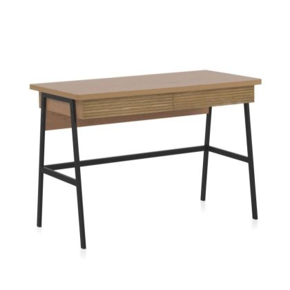 Escritorio 2 Cajones Fresno Natural Metal, 110 Cm