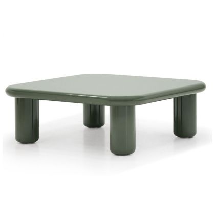 Mesa de centro cuadrada estilo moderno en fibra de vidrio verde oliva.