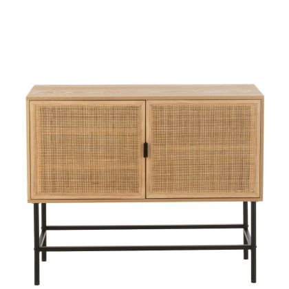 Cómoda 2 puertas nórdica en mdf natural y metal negro.