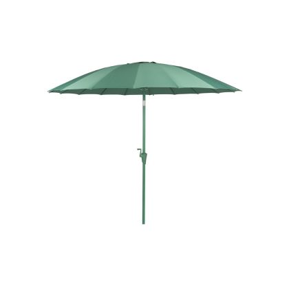 Sombrilla moderna en tela y metal verde.