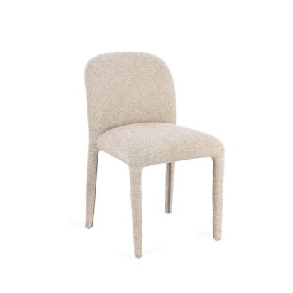 Beige Bouclé Fabric Wood Chair, 47.5 cm
