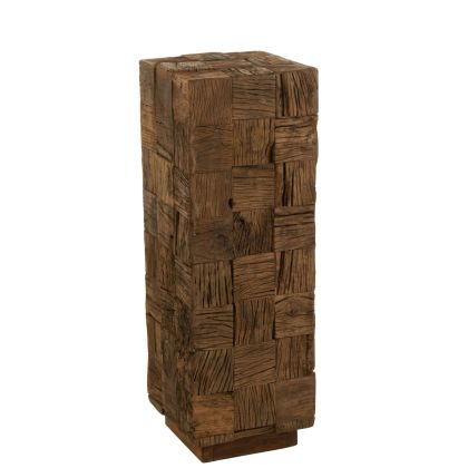 Pilar decorativo nórdico en madera maciza reciclada natural marrón.