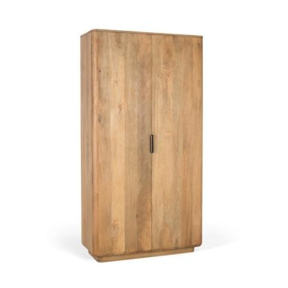 Natural Mango Wood and Black Metal Wardrobe 2 Doors, 190 cm