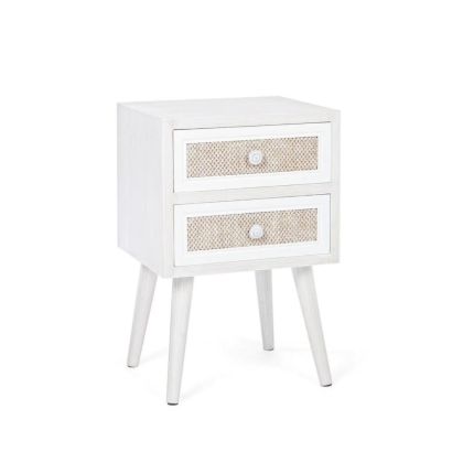 2-Drawer Linen Wood Nightstand, 37 Cm