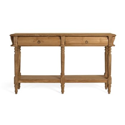 Consola Madera Natural 2 Cajones 1 Estante, 151 cm