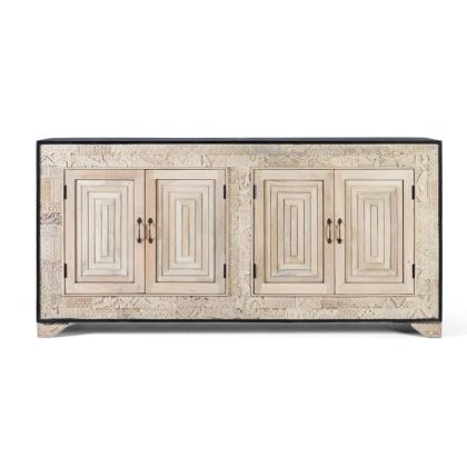 Aparador vintage 4 puertas en madera de mango blanco natural y negro.