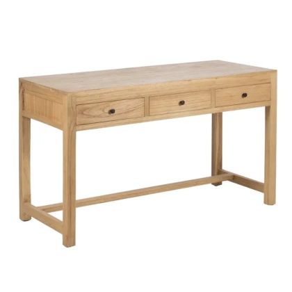 Escritorio nórdico en madera mindi natural con 3 cajones frontales.