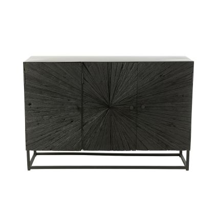Aparador buffet 3 puertas diseño moderno en madera y metal negro.
