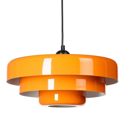 Lámpara de techo diseño moderno en metal naranja y cristal.