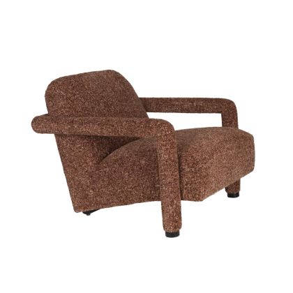 Sillón vintage en madera de eucalipto tapizado en algodón marrón de tacto suave.