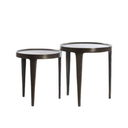 Set de 2 mesas auxiliares industrial moderno en metal marrón oscuro.