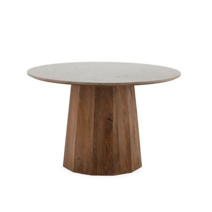 Mesa de comedor nórdica moderna en madera de mango nogal con sobre de mármol blanco. Mesa de comedor nórdica moderna en madera de mango nogal con sobre de mármol blanco.
