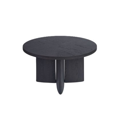 Mesa de comedor diseño moderno en madera de roble negro y marrón con pata central.