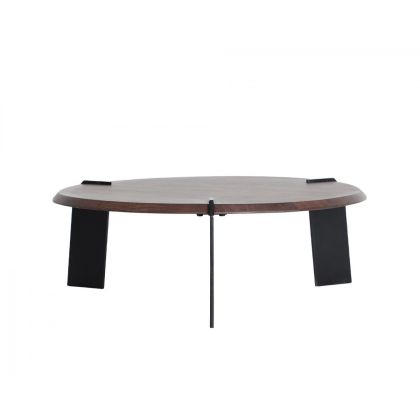 Brown Wood Black Iron Coffee Table, 90 Cm