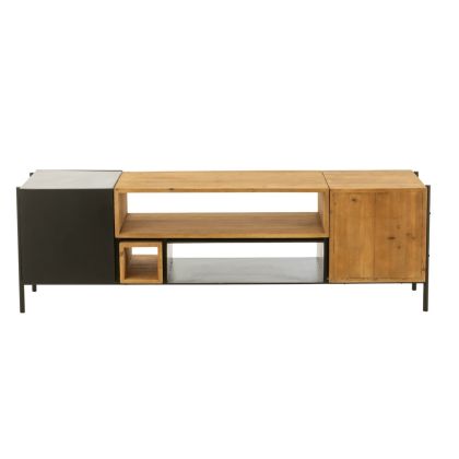 Mueble TV 2 Puertas Estilo Industrial Negro Natural, 160 Cm
