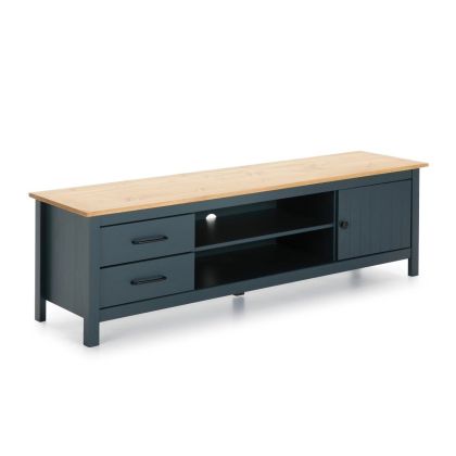 Mueble TV Miranda Estilo Nórdico-Moderno Azul Madera Pino, 158 Cm