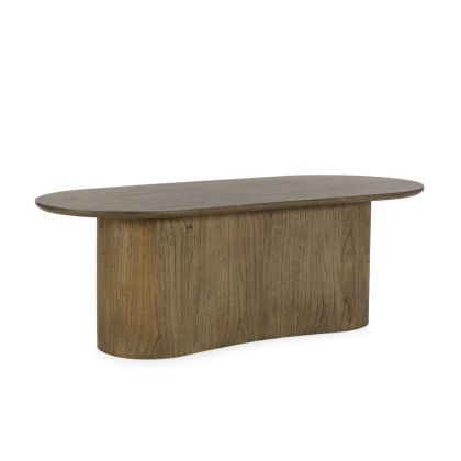 Mesa de comedor ovalada nórdica moderna en madera de cedro nogal.
