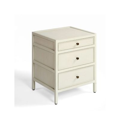 Mesita de noche vintage en madera de roble blanco grisáceo.
