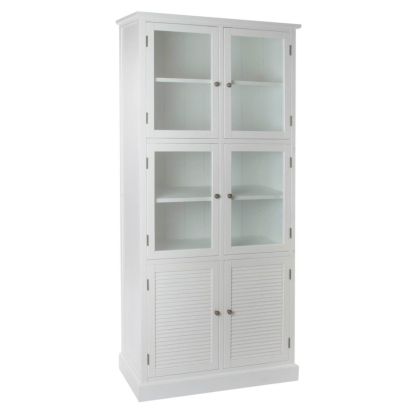 Vitrina Shabby Chic Blanco Madera Cristal, 90 Cm