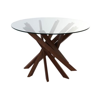Mesa Comedor Vintage Nogal Cristal Salón, 120 Cm