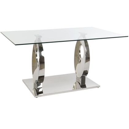 Mesa Comedor Diseño Moderno Acero Cristal, 160 Cm