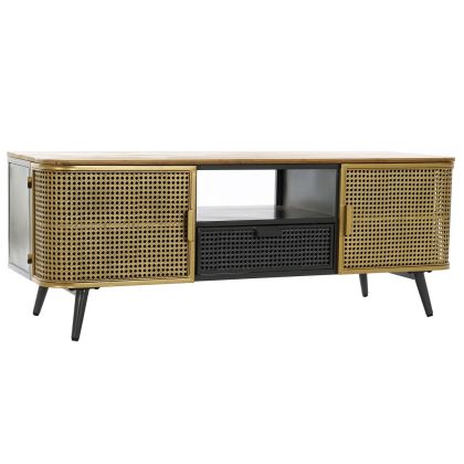 Mueble Tv Industrial Metal Negro Oro Madera 118 Cm