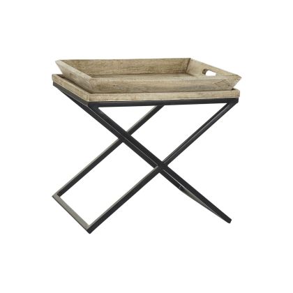 Mesa Auxiliar Con Bandejas Natural Industrial Metal Negro, 55 Cm 