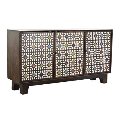 Aparador Rombos Estilo Oriental Madera Mango Marrón Oscuro, 150 Cm 