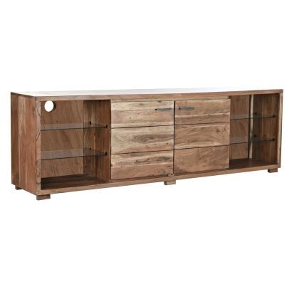 Mueble TV Vintage Madera Natural Cristal 2 Puertas, 200 Cm