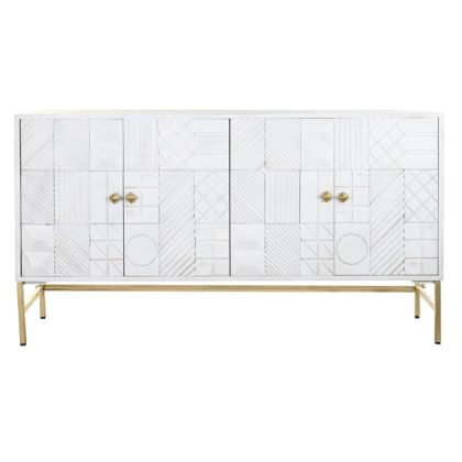 White Mango Wood Diamond Sideboard Gold Metal 157X43X84 Cm