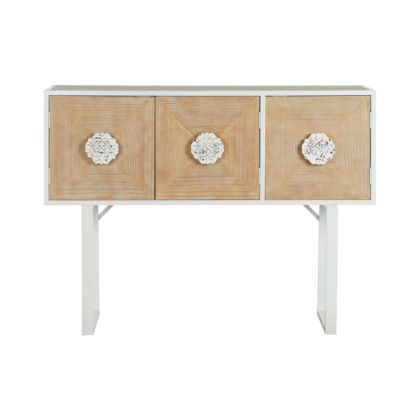 3-Door Console Fir Wood White Natural Metal, 120 Cm