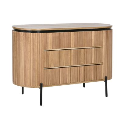 Cómoda nórdico en madera de paulownia natural y metal negro.