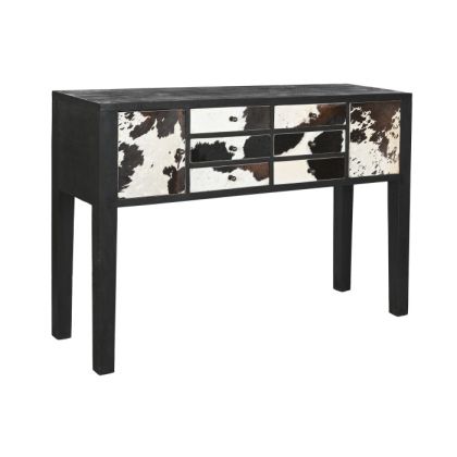 Black Mango Wood Leather Console, 135X40X94 Cm