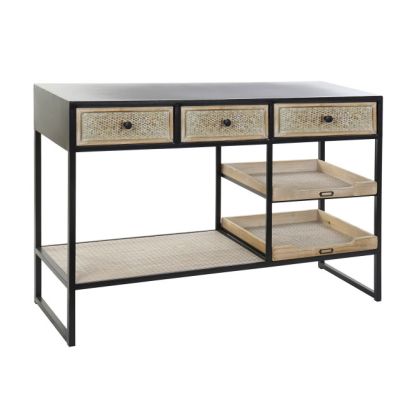 Consola mesa metal negro 3 cajones 2 bandejas