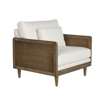 Sillón Tapizado Blanco Ratán Madera Natural, 93 Cm