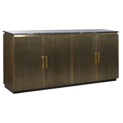 4-Door Sideboard Gold Metal Black Marble, 180 cm