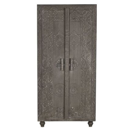 Armario Madera Recuperada Gris Tallado 2 Puertas, 180 Cm