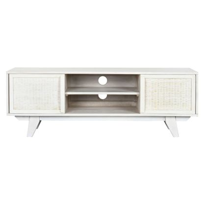 Mueble TV Ratán Madera Mango Blanco Roto, 128 Cm