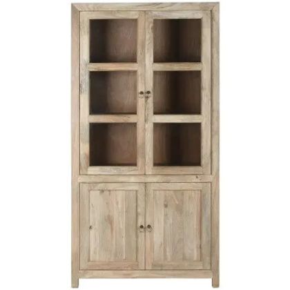 Display Cabinet 2 Glass Doors 2 Mango Wood Doors, 90 Cm