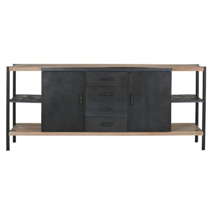 Aparador 2 Puertas 3 Cajones Metal Negro Madera, 186 Cm