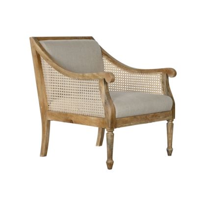 Sillón Tapizado Lino Beige Madera Mango Ratán Decapé 70X75X83 Cm