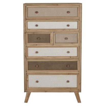 Spruce Wood and Linen Chiffonier 75X35X138 Cm