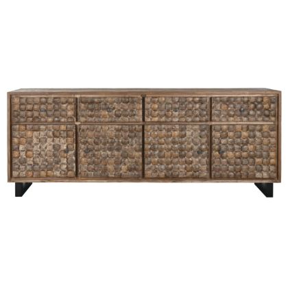 Aparador 4 Puertas 4 Cajones Relieve Madera Teca Coco 200X45X80 Cm
