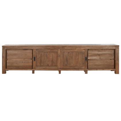 Mueble TV 2 Puertas Correderas 4 Cajones Madera Teca Reciclada 250X45X60 Cm