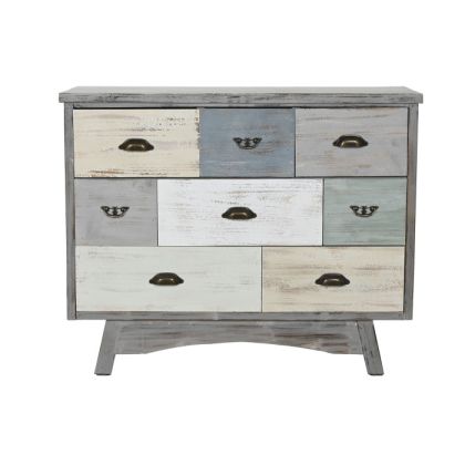 Commode 8 Tiroirs Bois de Sapin Gris Vieilli 100X40X80 Cm