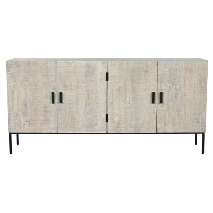 Aparador Madera Mango Tallado Blanco Metal, 180 Cm