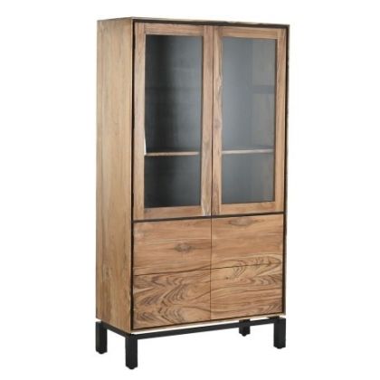 Vitrina Madera Teca Madera Acacia Natural Negro, 100 Cm