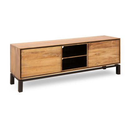 Teak Wood and Natural Acacia Wood TV Stand Black, 175 Cm